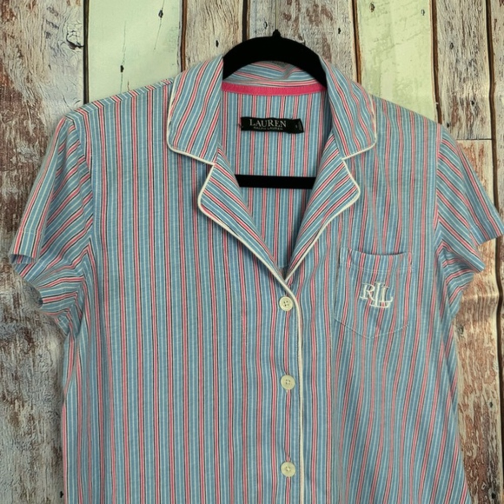 Lauren Ralph Lauren Women's Sleepwear Top, Button up, Blue,‎ Pink Size Small - Picture 2 of 9